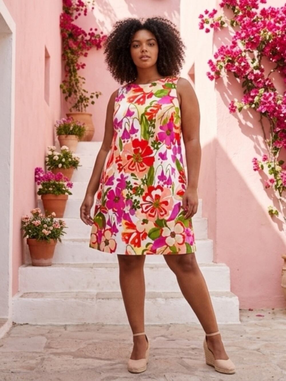 Colorful Teacher Dress Size 12 Floral Shift Pockets Sleeveless Anne Klein NWT